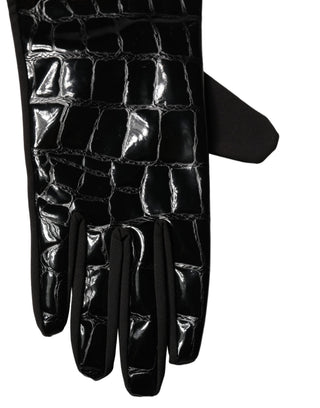 Black Polyester Patterned Short Length Gloves