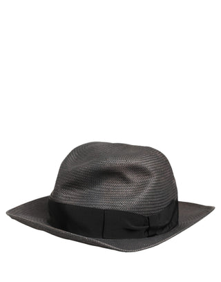 Men Gray Paper Woven Wide Brim Fedora Hat