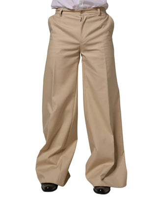 Beige Cotton Straight Men Formal Dress Pants