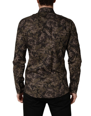 Brown Camouflage Long Sleeve Men Dress Shirt