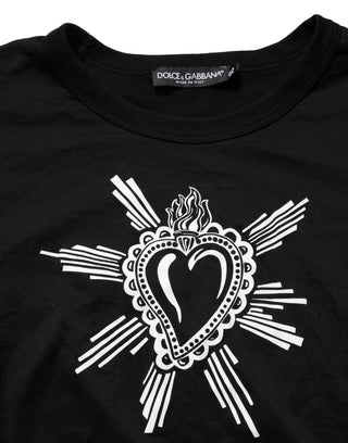 Black Sacred Heart Cotton Crew Neck T-shirt