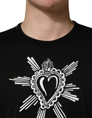 Black Sacred Heart Cotton Crew Neck T-shirt