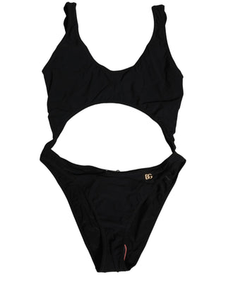 Black Cutout Logo One Piece Swimsuit Swimwear