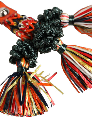 Multicolor Raffia Leather Clasp Finder Chain Keyring