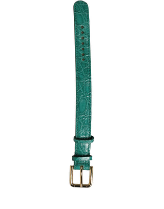 Green Embossed Leather Gold Buckle Belt Strap Bracelet