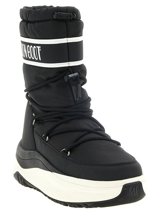 Black Polyester Lace-Up Boots
