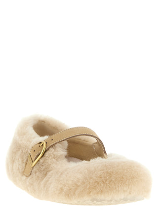 Beige Leather Ballet Flats