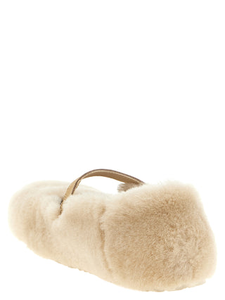 Beige Leather Ballet Flats