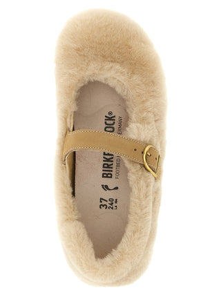 Beige Leather Ballet Flats