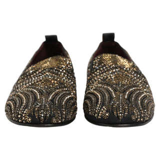 Black Gold Embellished Slippers Loafers Shoes