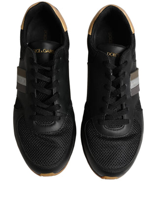 Black Gold Leather Low Top Sneakers Shoes