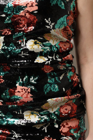 Black Floral Sequin Sleeveless Sheath Dress