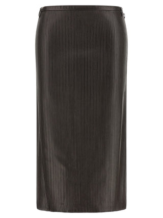 Brown Lamb Leather Midi Skirt
