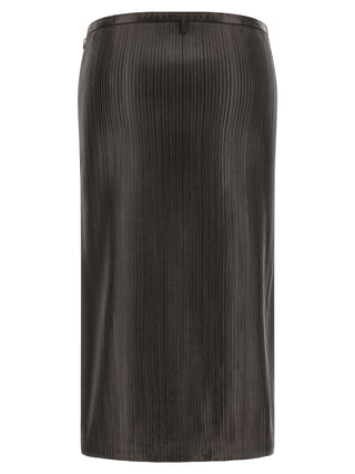 Brown Lamb Leather Midi Skirt