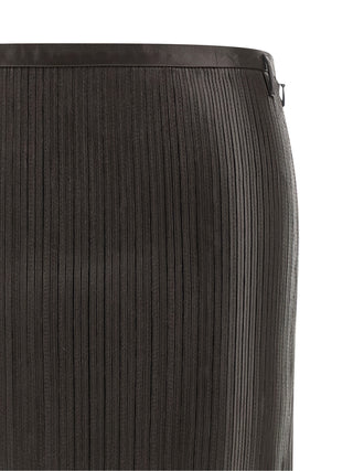 Brown Lamb Leather Midi Skirt