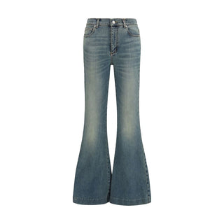 Blue Cotton Flared Jeans