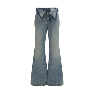 Blue Cotton Flared Jeans