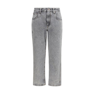 Gray Cotton Straight-Leg Jeans