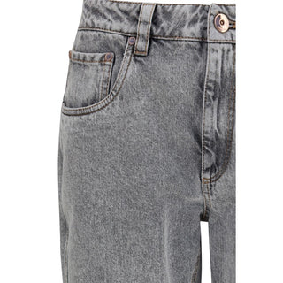 Gray Cotton Straight-Leg Jeans