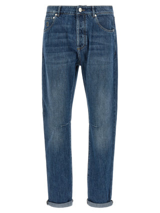 Blue Cotton Straight-Leg Jeans
