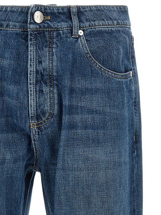Blue Cotton Straight-Leg Jeans