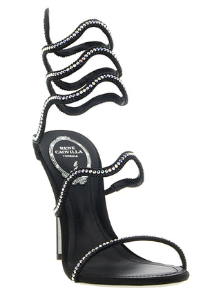 Black Satin Stiletto Heel Sandals
