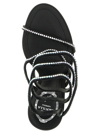 Black Satin Stiletto Heel Sandals