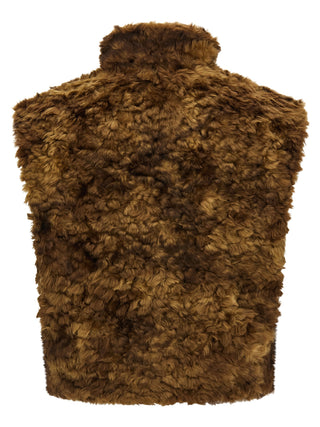 Brown Marabou Sleeveless Jacket