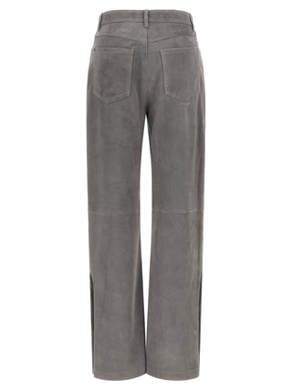 Gray Lamb Leather Casual Pants