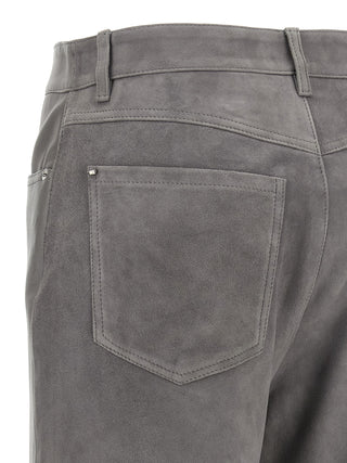 Gray Lamb Leather Casual Pants