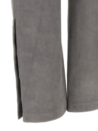 Gray Lamb Leather Casual Pants