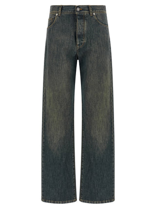 Blue Cotton Straight-Leg Jeans