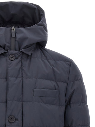 Blue Polyester Full-Length Jacket