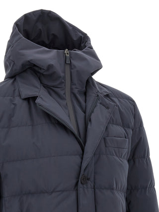 Blue Polyester Full-Length Jacket