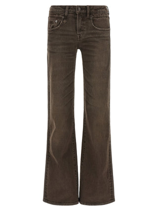 Brown Cotton Flared Jeans