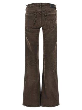 Brown Cotton Flared Jeans