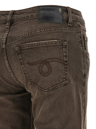 Brown Cotton Flared Jeans