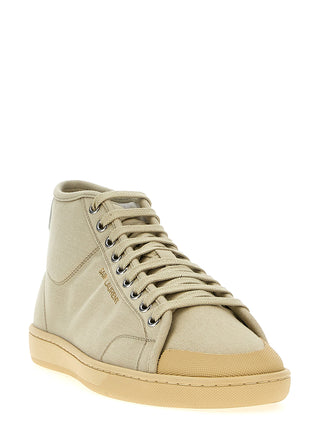Beige Cotton High Top Sneakers