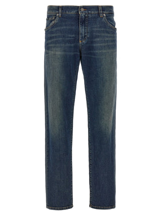Blue Cotton Straight-Leg Jeans
