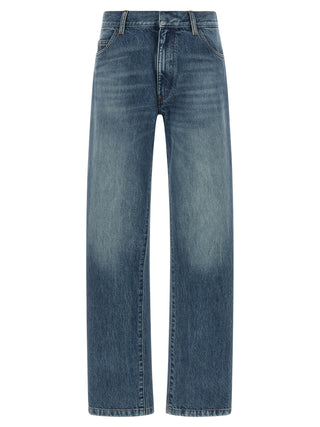 Blue Cotton Straight-Leg Jeans