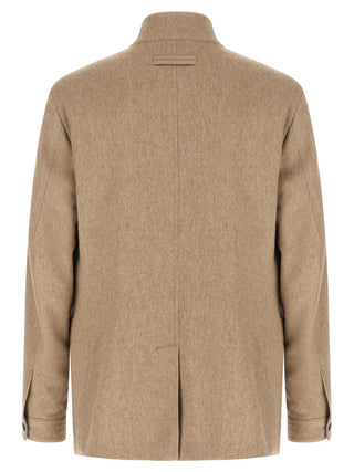 Beige Cashmere Full-Length Jacket