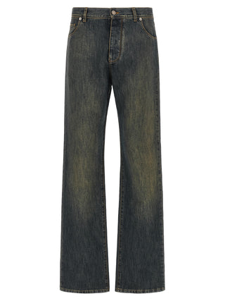 Blue Cotton Straight-Leg Jeans