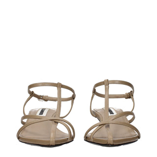 Beige Leather Flat Sandals