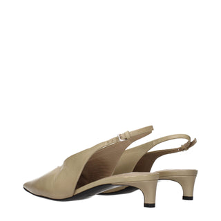 Beige Leather Mid Heel Pumps