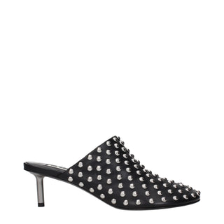 Black Leather Mules