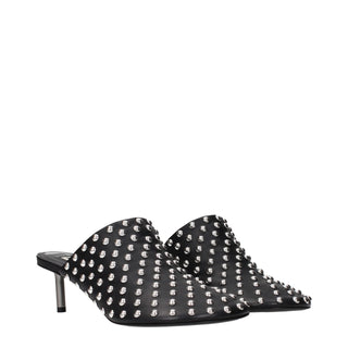 Black Leather Mules