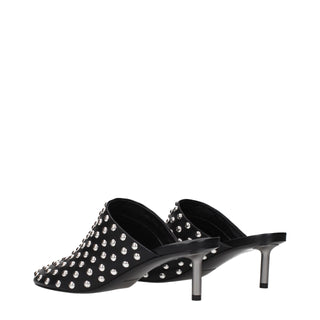 Black Leather Mules