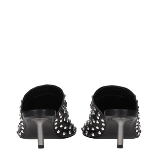 Black Leather Mules