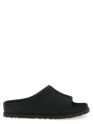 Black Leather Slides