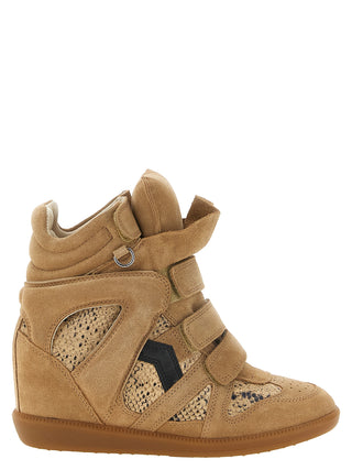 Beige Cowhide Wedge Sandals